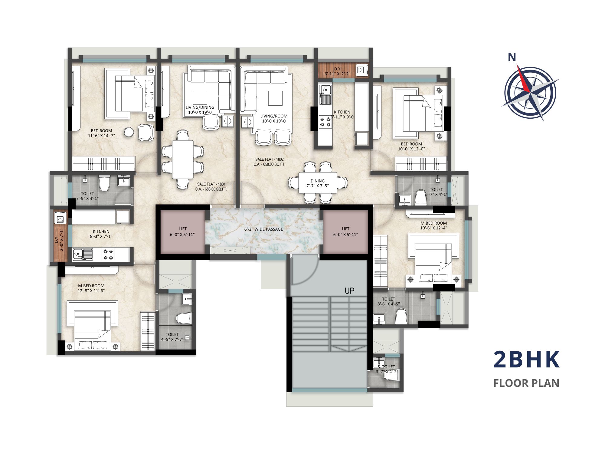 Spacious 2 BHK at Sakura by Buildarch